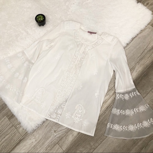 Calypso St. Barth Tops - Calypso St. Barth White Embroidered Boho Top XS